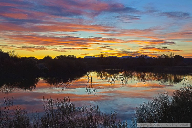 Sunset overlooking the refuge marsh impoundment.