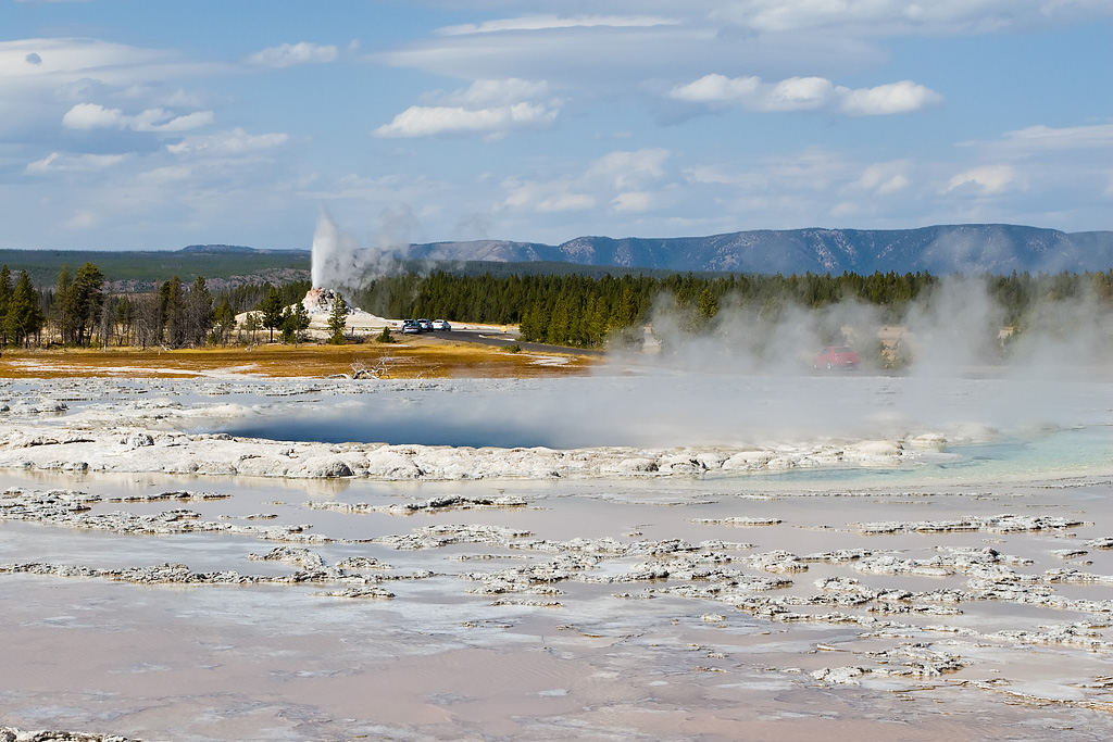 Great Fountain Geyser and White Cone Geyser Erupting